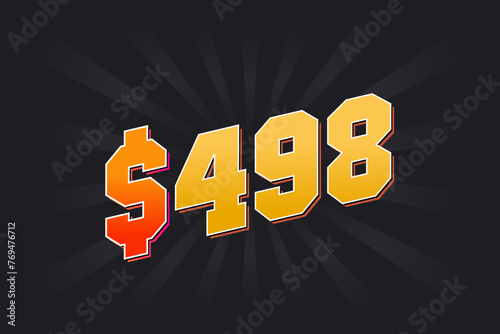 498 Dollar American Money vector text symbol. $498 USD United States Dollar stock vector