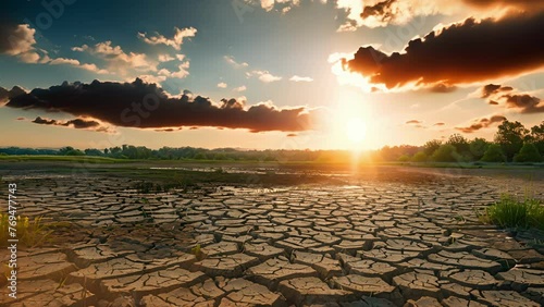 A landscape of cracked and parched land a stark reminder of the droughts and extreme weather events that are becoming more frequent due to changing climate patterns.