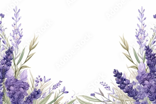 watercolor of lavender flowers frame  botanical border  Flowers lavender  watercolor with space for text on isolated background. 