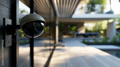 high-tech CCTV surveillance system. dome camera in a modern interior
