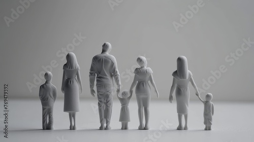 A family of parents and children made from wooden dolls. symbol of family