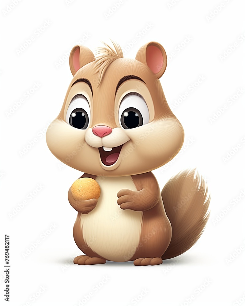Naklejka premium Cheerful chipmunk munching on acorns, cute, cartoon