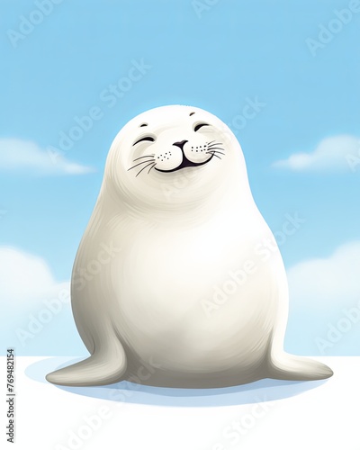 Chunky seal basking in the sun  cute  cartoon