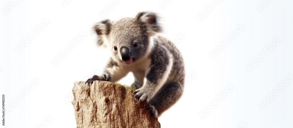 Naklejka premium koala climb white background .isolated on white photo - realistic