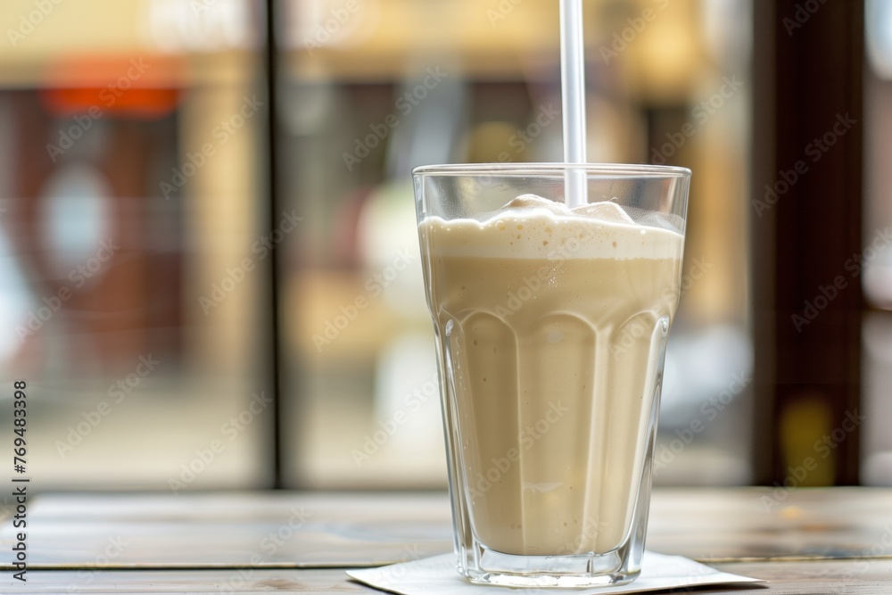 halfconsumed glass of a milkshake with straw
