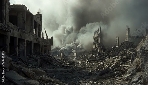 Devastation and Ruins of War-Torn City