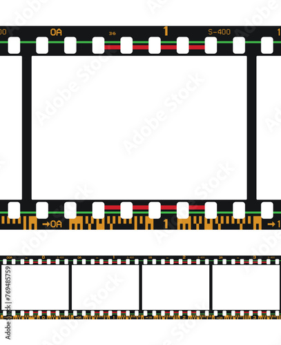 Vector illustration of photographic analog film border with barcodes