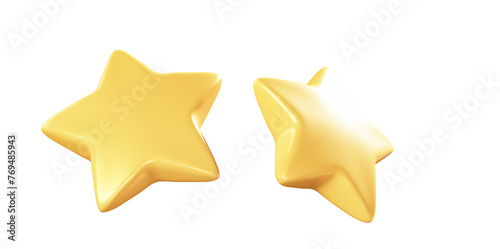 3d rendering front view cartoon style gold star medal good use for rating design theme