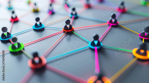 A dynamic 3D render of a network where each node is represented by an icon of a business person