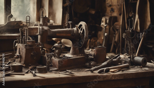 still life of a forgotten workshop. Tools have rusted and cobwebs hang heavy