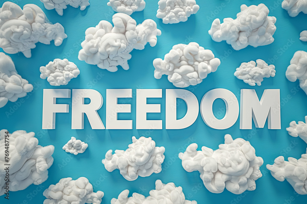 Text Freedom on clouds pattern background