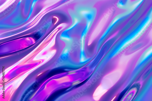 abstract smooth flowing wavy holographic surface with gradient of blue and purple colors background