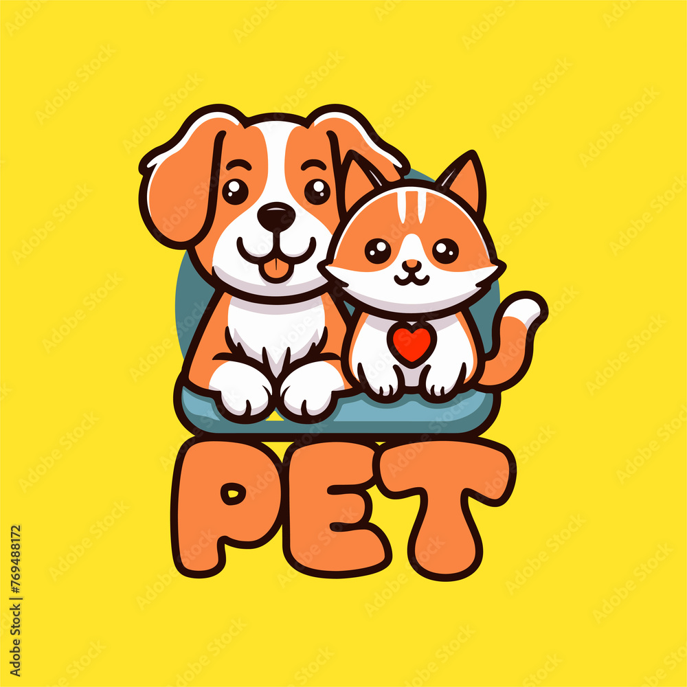 Fototapeta premium dog and cat cartoon vet clinic logo, pet shop emblem design,