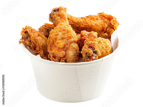 Fried chicken in paper bucket isolated on white background crispy chicken wings in paper box © JetHuynh
