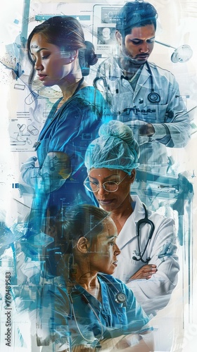 Composite Medical Illustration Healthcare Professionals Labor day