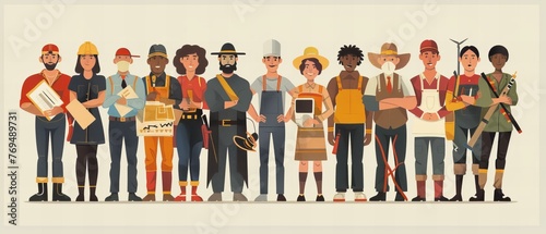 Diverse Group of Workers in Professional Uniforms