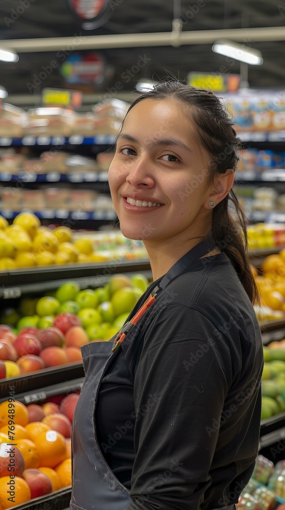 Female Employee at Fruit Section in Supermarket