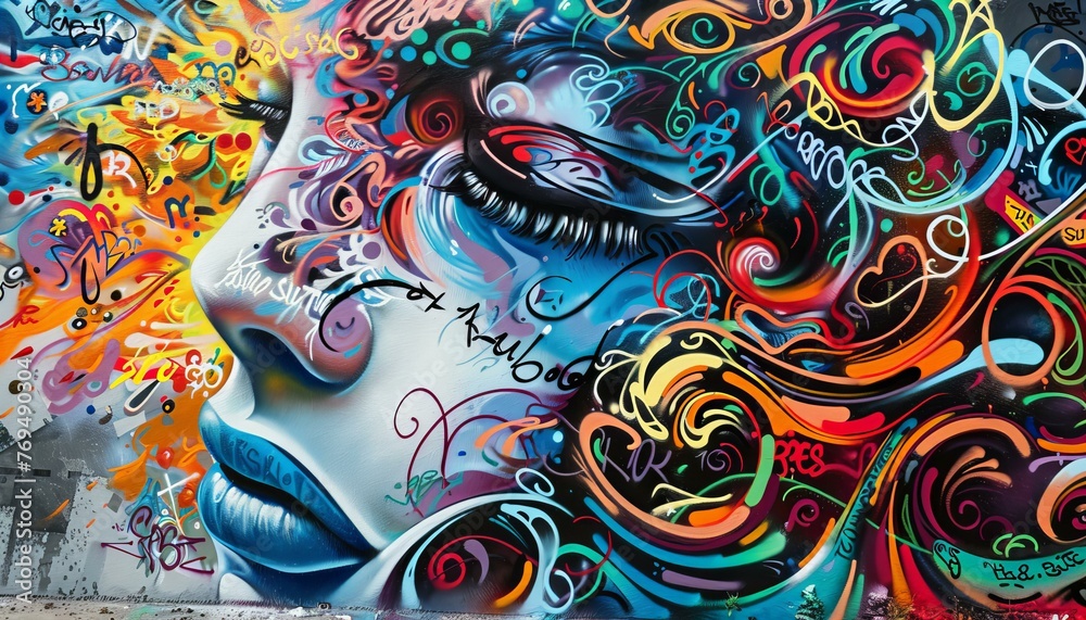 Street Art Mural with Abstract Shapes and Patterns Street Art Mural with Abstract Shapes and Patterns