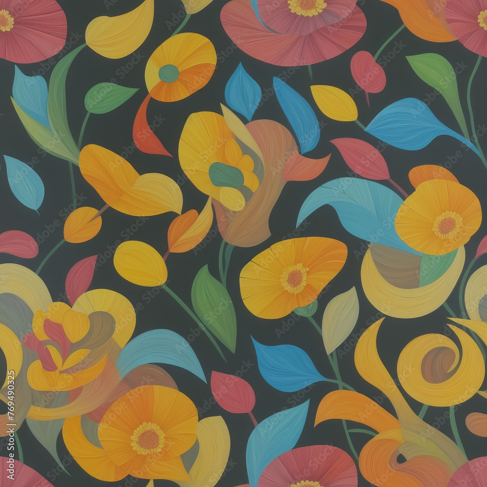 Flowers. Abstract seamless pattern. AI generated.