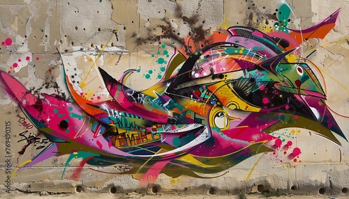 Street Art Mural with Abstract Shapes and Patterns