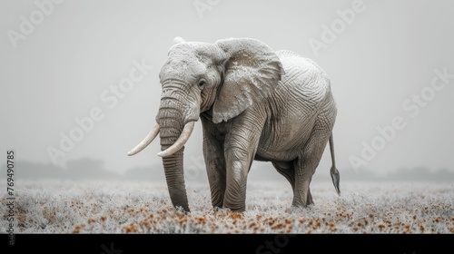 A large elephant standing in a field of snow