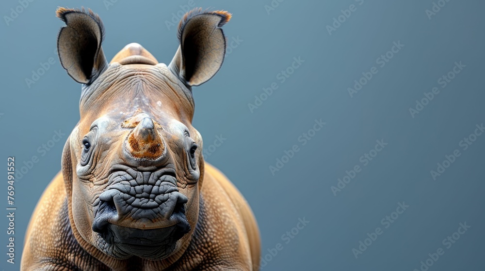 A baby rhino with a big horn on its head