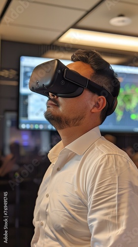 Man Experiencing Virtual Reality Technology