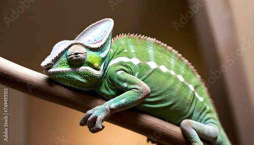 A Chameleon With Its Body Curled Up In A Cozy Spot