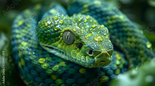 A green snake with a yellow head and green body