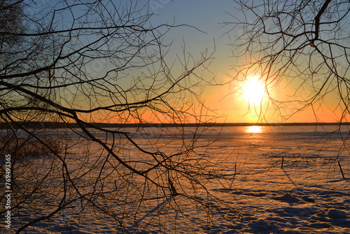 Beautiful sunset on Lake Pleshcheevo. photo