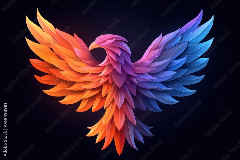 Obraz premium Majestic Flat Logo Eagle With Vibrant Gradient Wings Soaring Under a Dimly Lit Sky