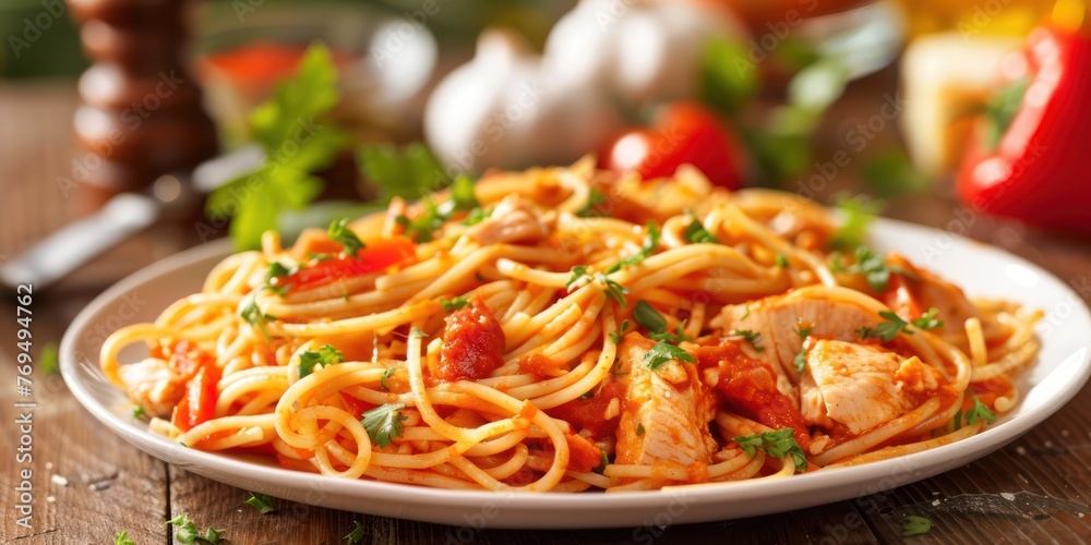 Generate an image of chicken spaghetti Generate an image of chicken spaghetti