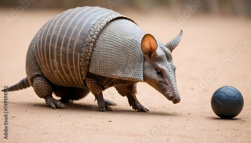 An Armadillo Rolling Into A Ball For Protection
