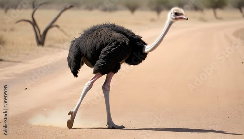 An Ostrich With Its Legs Bent Ready To Run