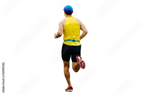 rear view athlete running on marathon race isolated on transparent background