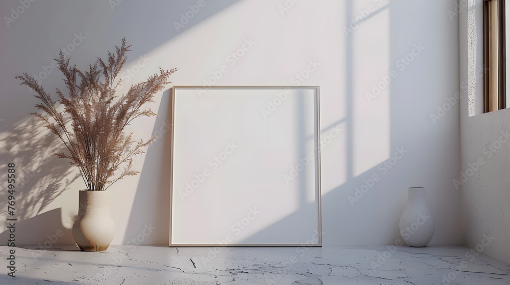 Picture Frame , minimalistic space aesthetic, shapes, white. For design, 3d render, decoration, photo, picture
