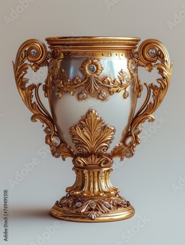 Golden trophy winner cup on a light background