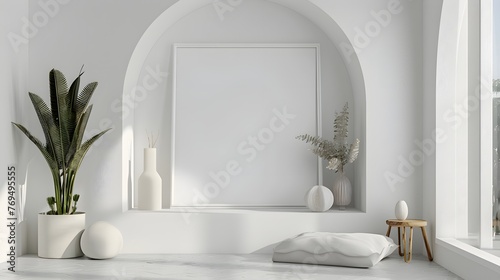 Picture Frame , minimalistic space aesthetic, shapes, white. For design, 3d render, decoration, photo, picture