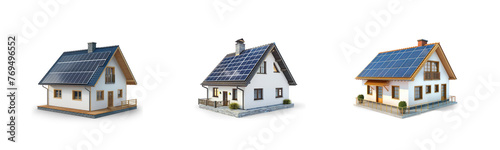 Set of cottage with photovoltaics on transparency background PNG  © Sim