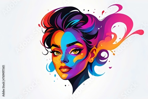 Vivid Illusion Beauty Portrait. A striking beauty with hair swirling in a burst of psychedelic colors  ideal for edgy fashion and pop art.