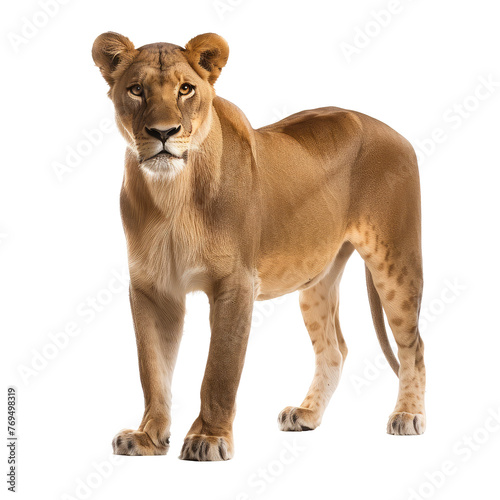 brown lioness isolated on white