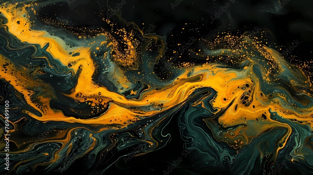 Obraz premium Artistic yellow and gold swirl paint abstract graphic poster web page PPT background