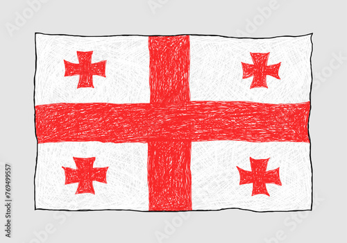 Flag of Georgia drawn in children's style with pencils	