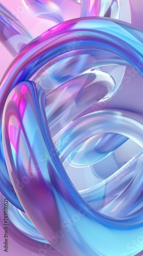 A digital artwork featuring a twisted torus with a mesmerizing smooth gradient transition of blues and pinks, background, wallpaper