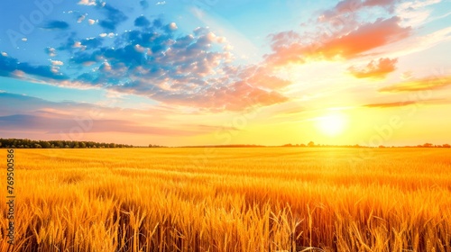 Golden wheat field with beautiful sunset in the background