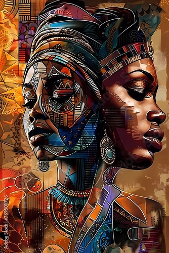 african, ethnic, retro, vintage, illustration, Generated ai, generative, ai