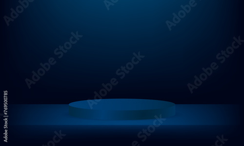 Blue navy cylinder pedestal podium. Minimal scene for product display presentation. 3d vector geometric platform design. stand for products. Vector illustration.