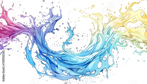 Vibrant anime-style illustration depicting colorful water splashes