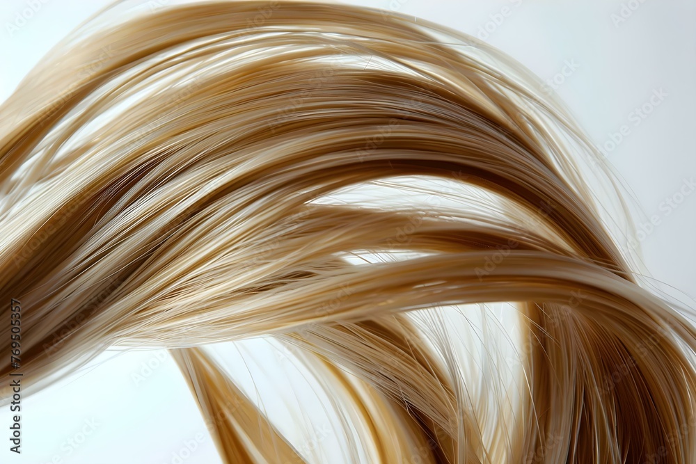 Capturing the Beauty of a Healthy Blonde Hair Strand against a White Background. Concept Healthy Hair, Blonde Beauty, White Background, Haircare Photography, Strand Portrait Capturing the Beauty of a Healthy Blonde Hair Strand against a White Background. Concept Healthy Hair, Blonde Beauty, White Background, Haircare Photography, Strand Portrait