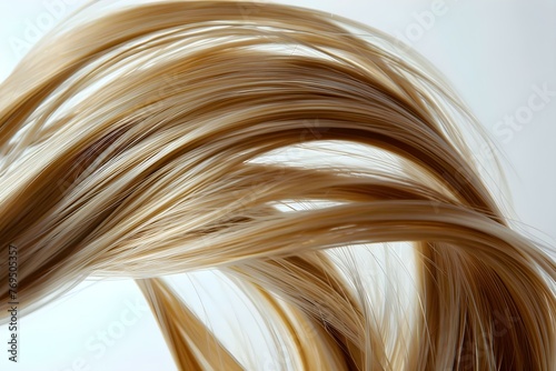 Capturing the Beauty of a Healthy Blonde Hair Strand against a White Background. Concept Healthy Hair, Blonde Beauty, White Background, Haircare Photography, Strand Portrait
